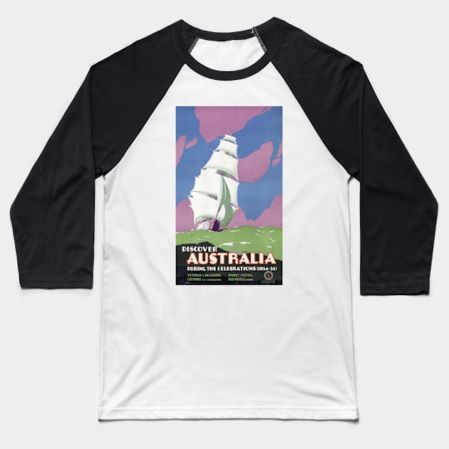 Vintage Travel Poster Discover Australia Baseball T-Shirt by vintagetreasure